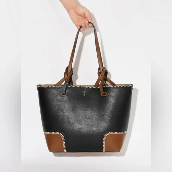 Elegant colorblock shoulder tote bag - Picture 6 of 10